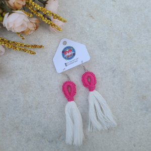 Ready to Ship - Pink/White Fringe Earrings